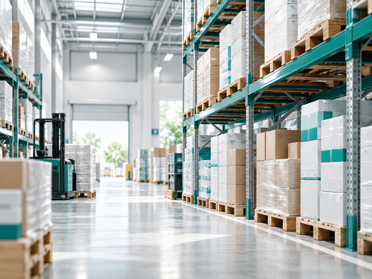 Organised supply store with cartons stacked on racking